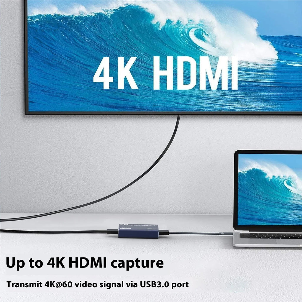 Black 4K gaming set-top box with MS2131 chip for 1080 resolution playback and audio recording.