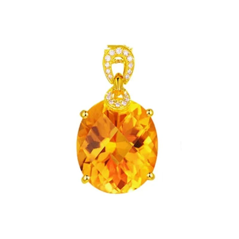 New 8 karat natural citrine pendant in drop shape with copper base and yellow diamond finish