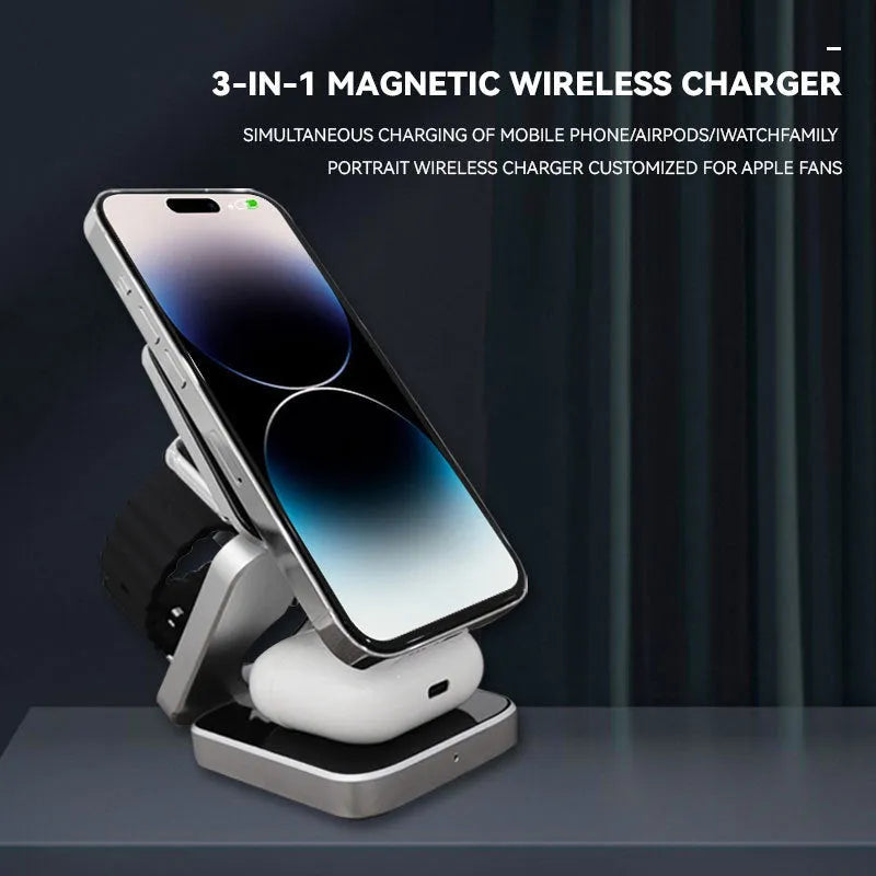Folding three-in-one desktop wireless charging bracket for Apple Samsung and Google Pixel Watch