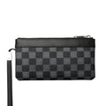 Black plaid clutch style men's leather wallet made from genuine cowhide, shown closed.