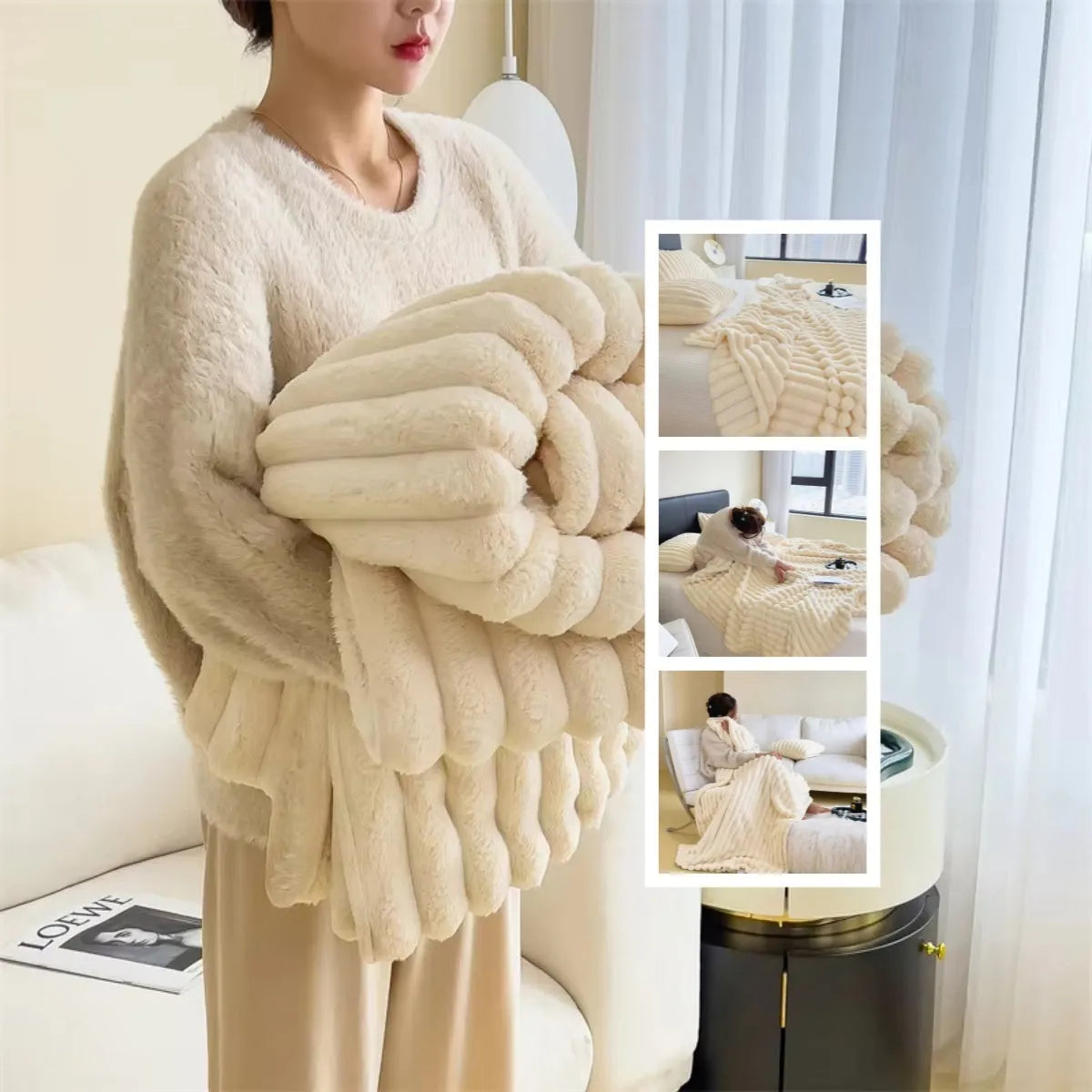 Soft Wind bubble velvet double-sided thickening faux rabbit fur blanket in a solid colour