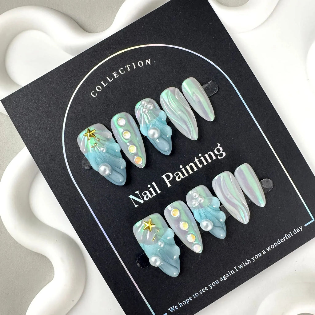 HAILANG blue plastic nail tip guards in four sizes XS, S, M, L for nail protection.