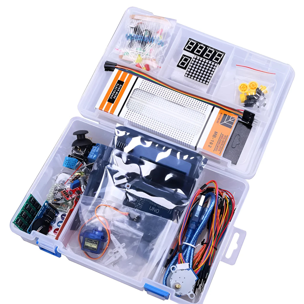 RFID upgraded Arduino starter kit with UNO R3 board, stepper motor, servo, RFID module, LCD and sensor modules