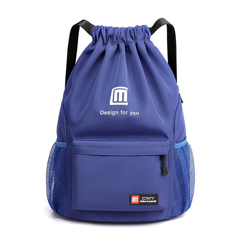Oxford fabric drawstring backpack in multiple colours with foldable design and shoulder straps