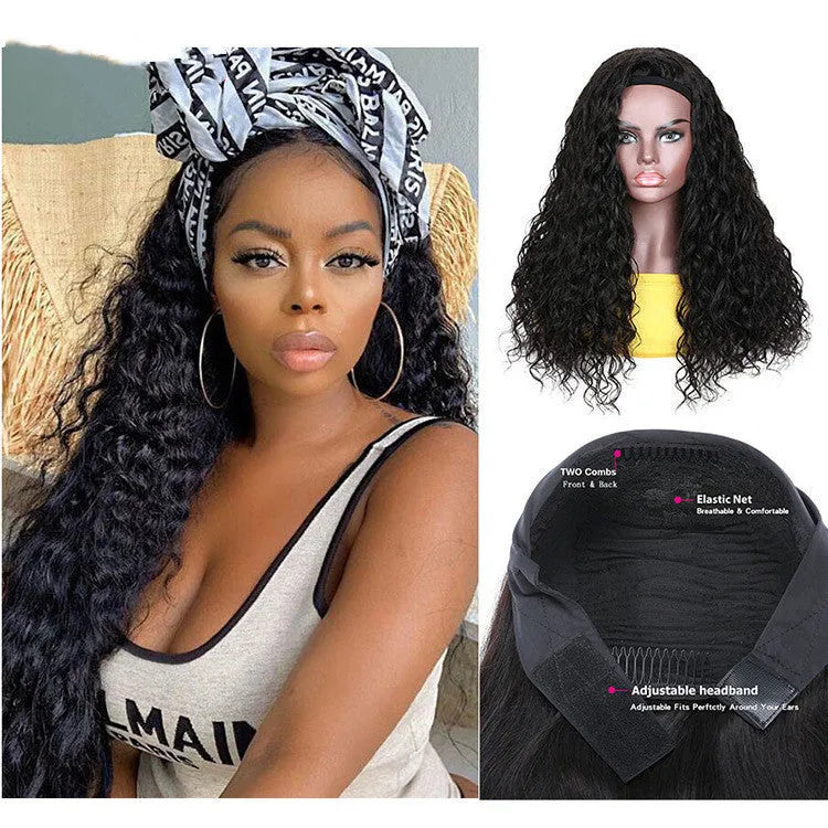 Brazilian Water Wave headband human hair wig photo colour option for ladies