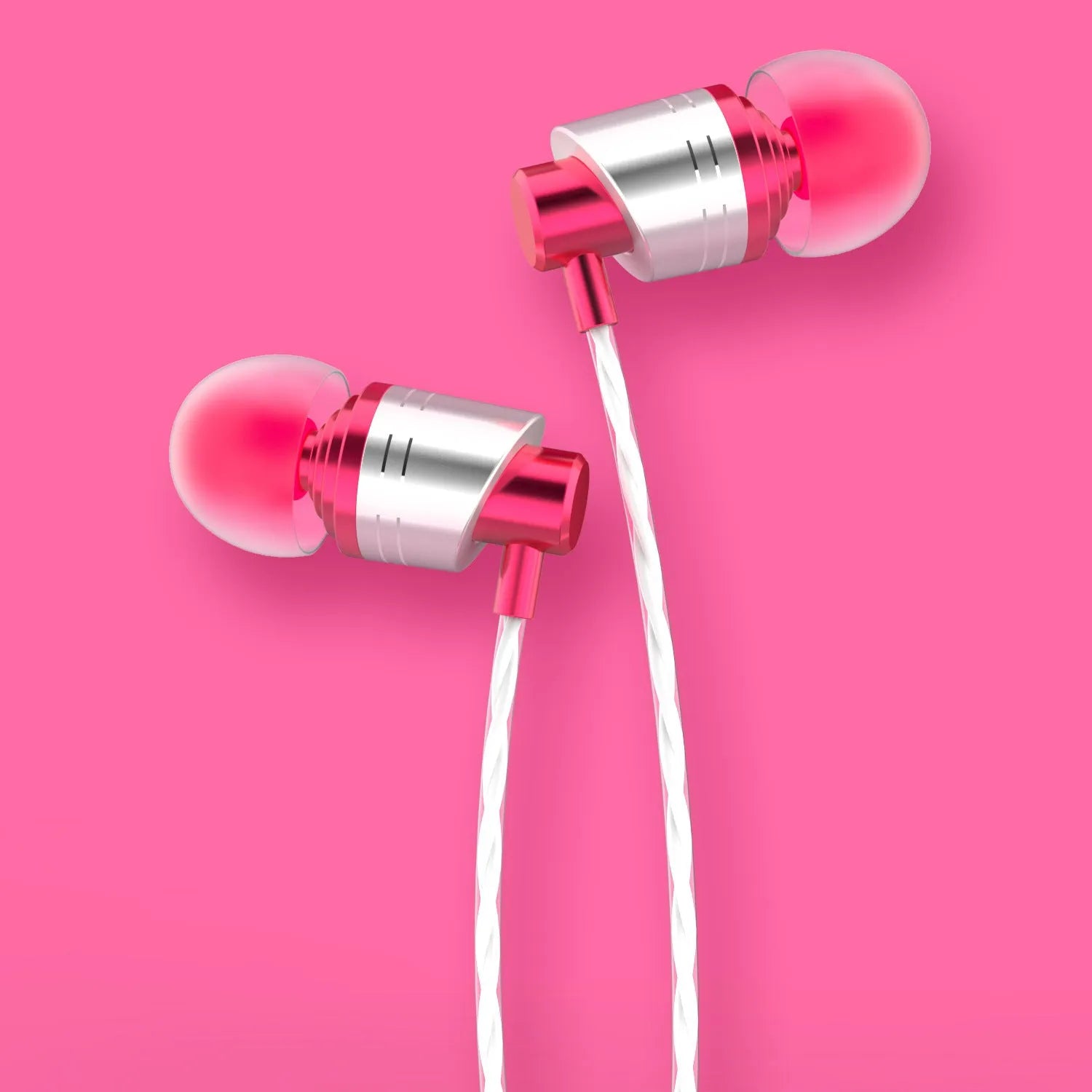 Black, blue, and red in-ear wired headphones with a 3.5mm plug and inline microphone on a TPE cable.