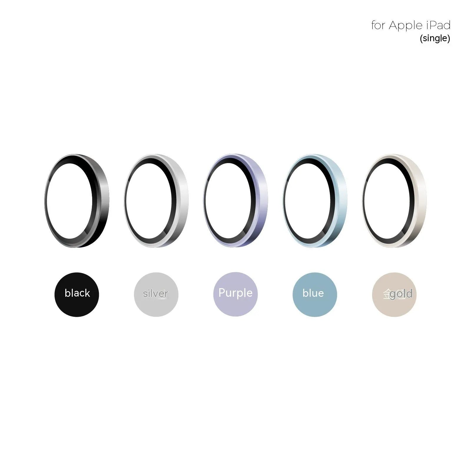 Tempered glass lens protective film for iPad with electroplated metal eagle eye ring in black finish