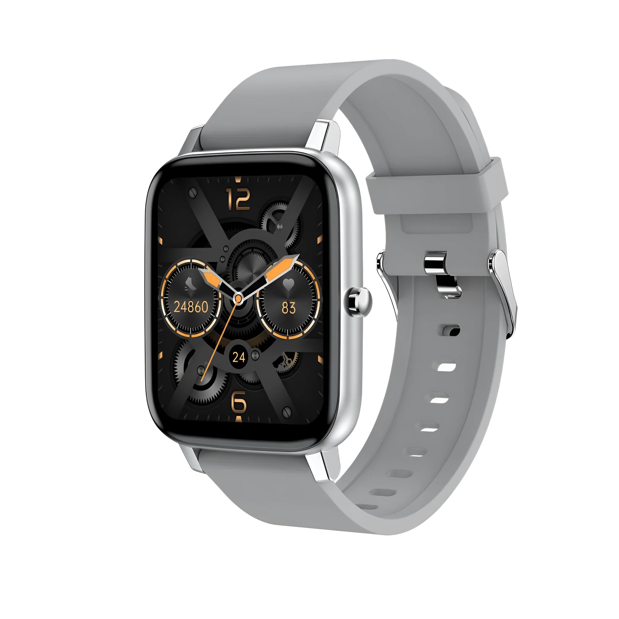 H80 smart watch with black silicone strap showing ECG heart rate graph on its 1.69-inch screen