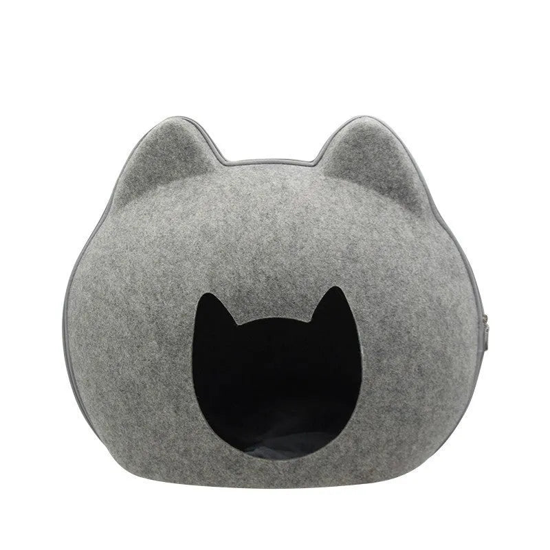 Felt cat litter enclosure in grey, 54x38x45cm, with open entrance for indoor use