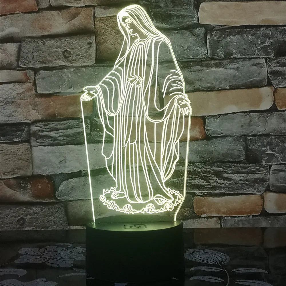 3D LED night light with laser-engraved acrylic plate showing dual ring pattern, ABS base with touch controls