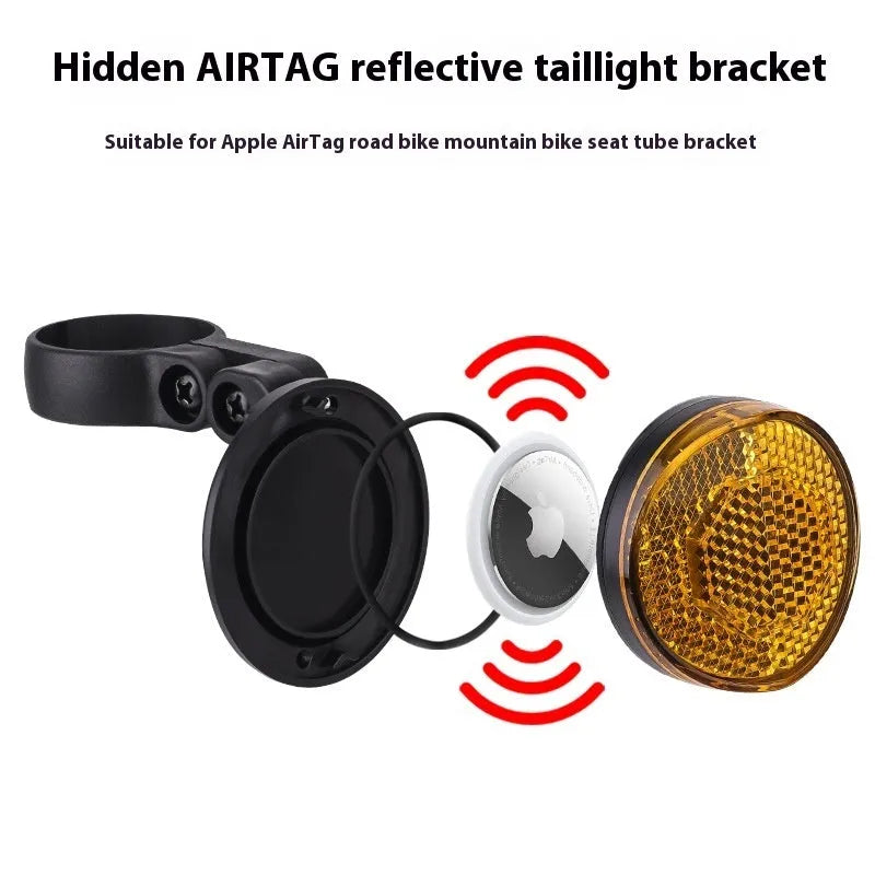 Red plastic anti-theft bicycle taillight bracket with integrated reflector mounted on a seat post.