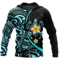 Printed hoodie with 3D turtle print and full zipper, loose fit, available in multiple sizes