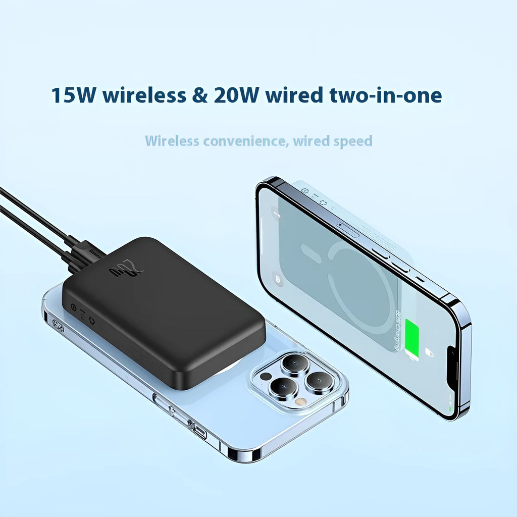 Magnetic wireless portable charger in five colours with 10000mAh capacity and silicone non-slip shell