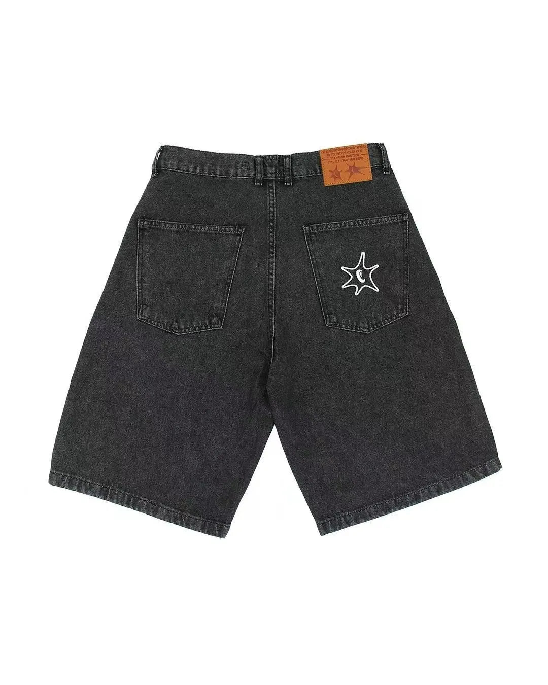 Men's straight-leg denim shorts in D36 colour with a casual hip hop style