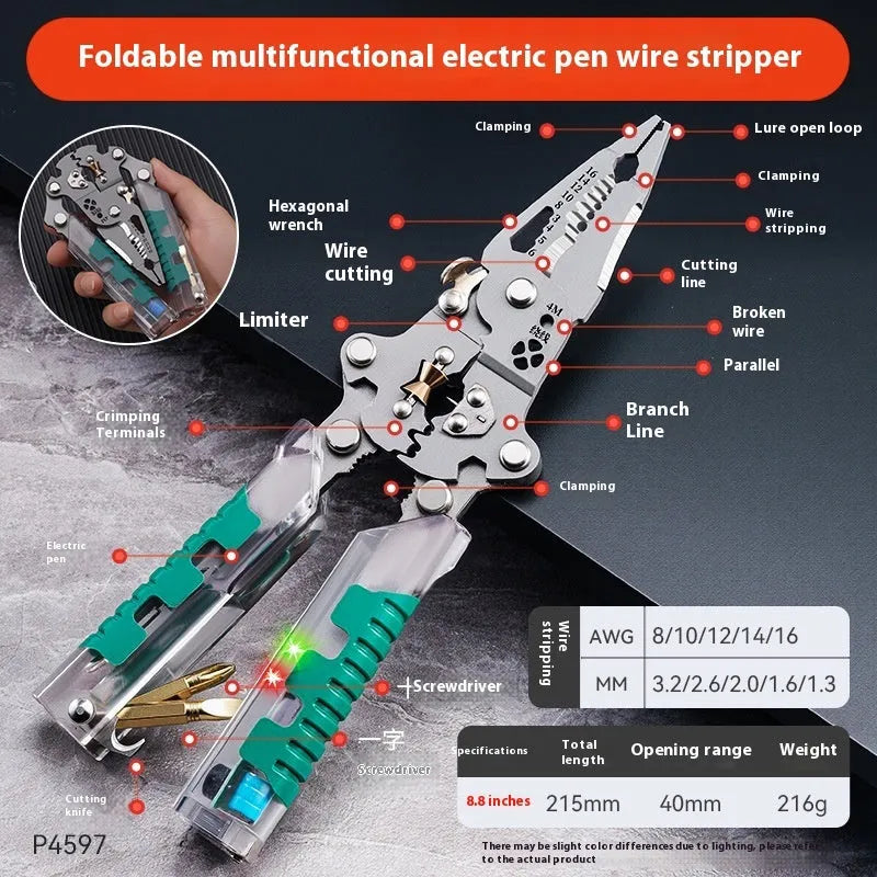 8.8 inch pointed electricians' pliers wire stripper with rust prevention features