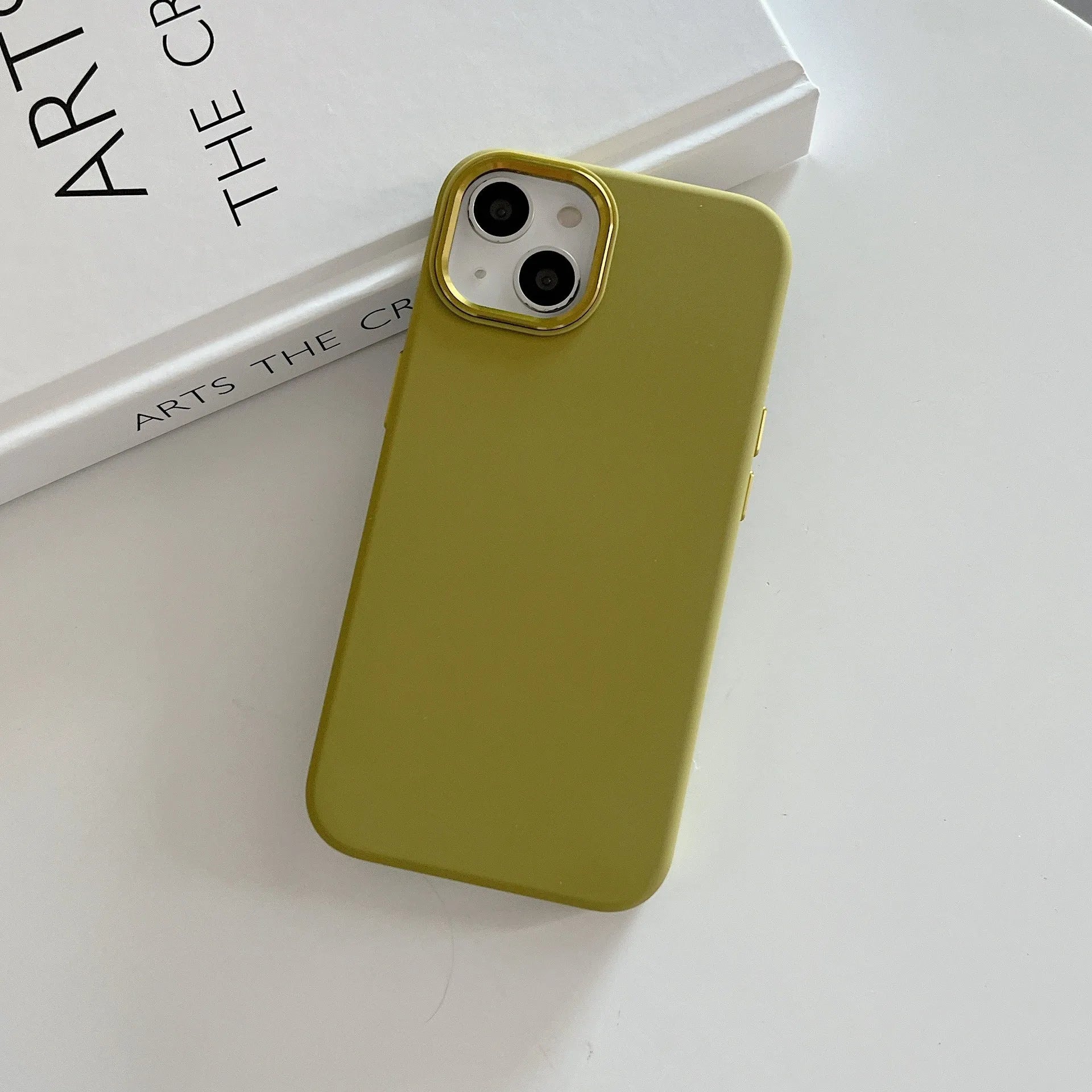 Full-cover liquid silicone metal phone case in Antique White for iPhone 14 Pro Max