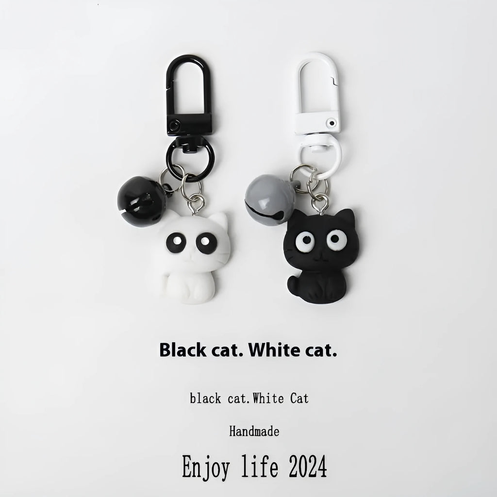 Cartoon little black cat key chain pendant on handbag, plastic resin decoration