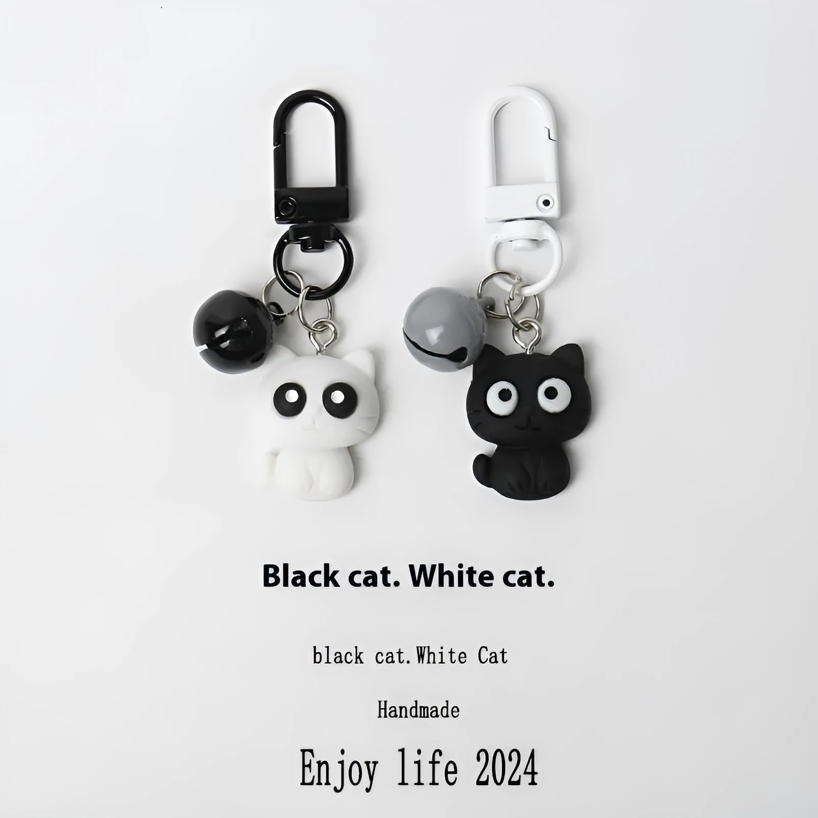 Cartoon little black cat key chain pendant on handbag, plastic resin decoration