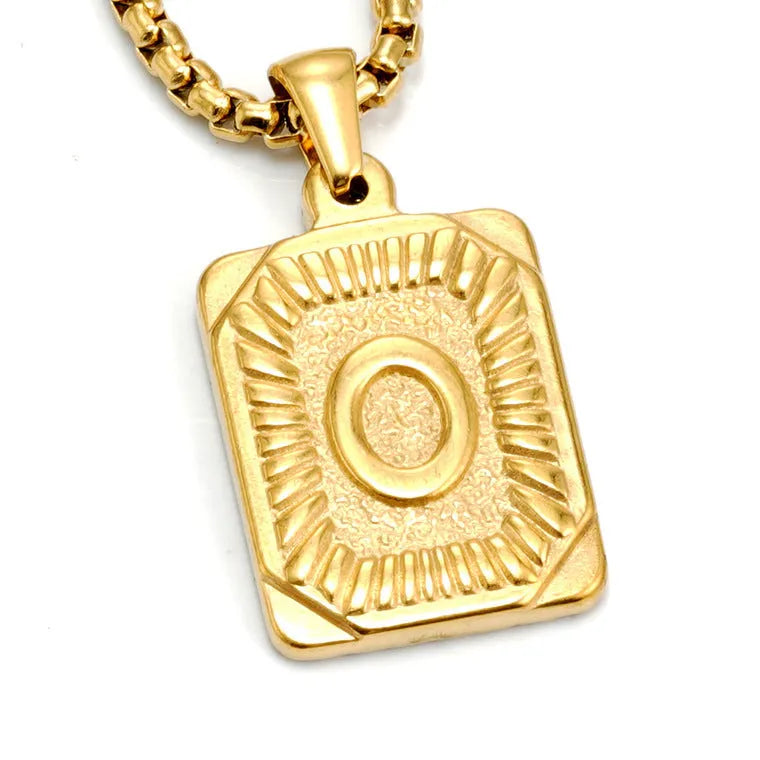 Gold-plated 18K titanium steel letter pendant necklace on a pearl chain, unisex design, gold colour
