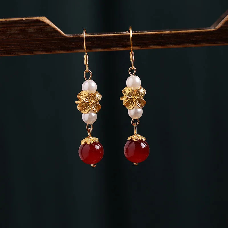 Geometric retro cheongsam earrings with gold electroplated finish and court style design