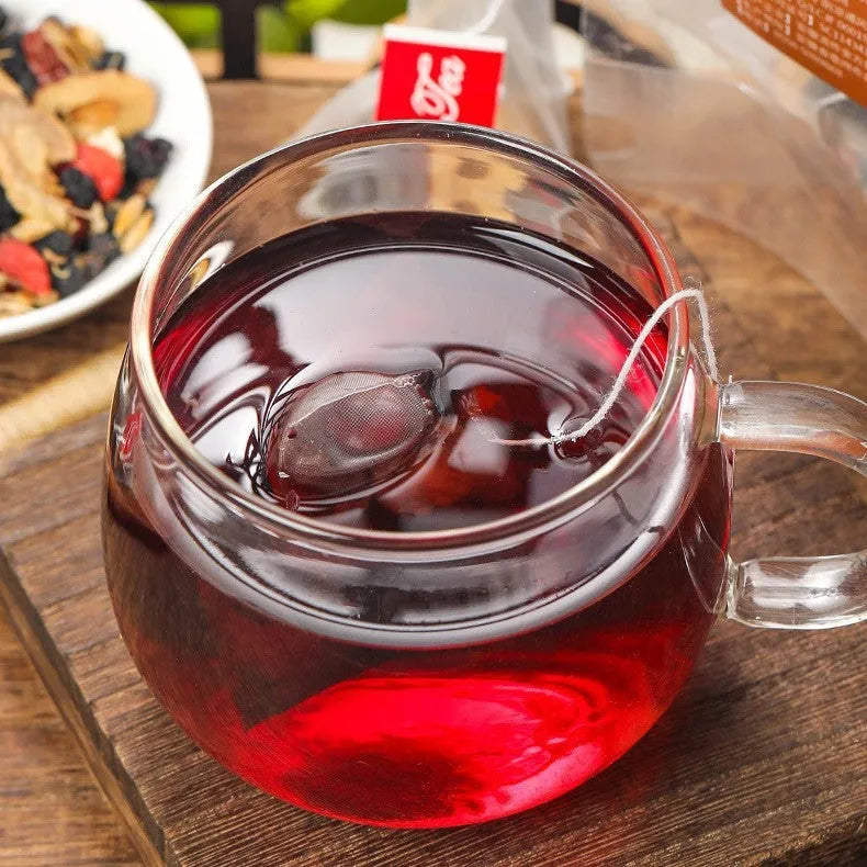 Ginseng black wolfberry tea package with 40 individual herbal tea sachets