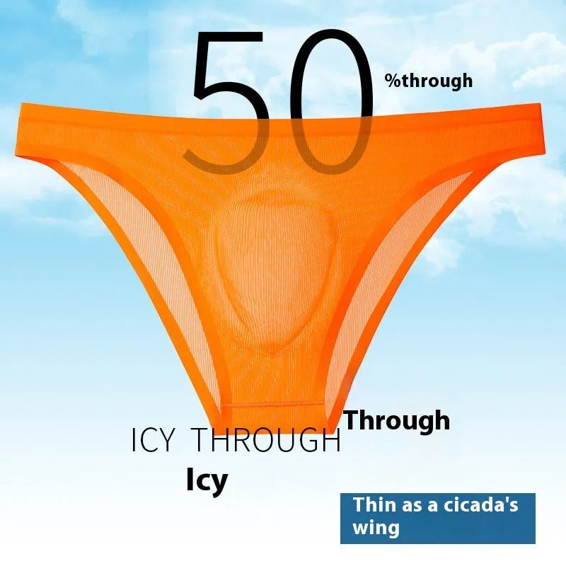 Ultra-thin ice silk seamless briefs in six colours on size chart background