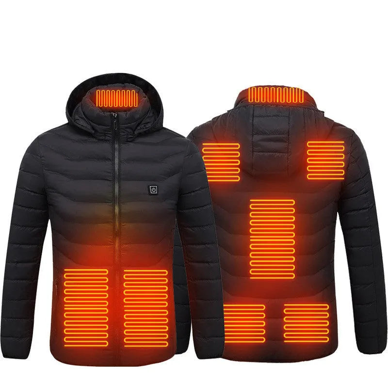 USB heated jacket in Black Zone 8 with hood and zipper, sizes S to 6XL