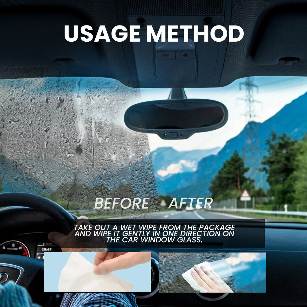 Pack of 40 car anti-fog and rain-repellent treatment wipes on a non-woven fabric