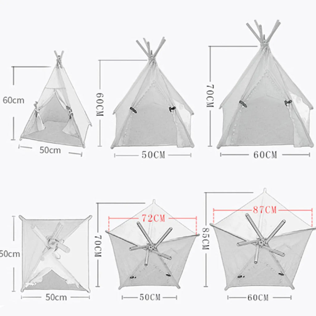 Portable pet teepee tent bed with cushion for small dogs cats rabbits