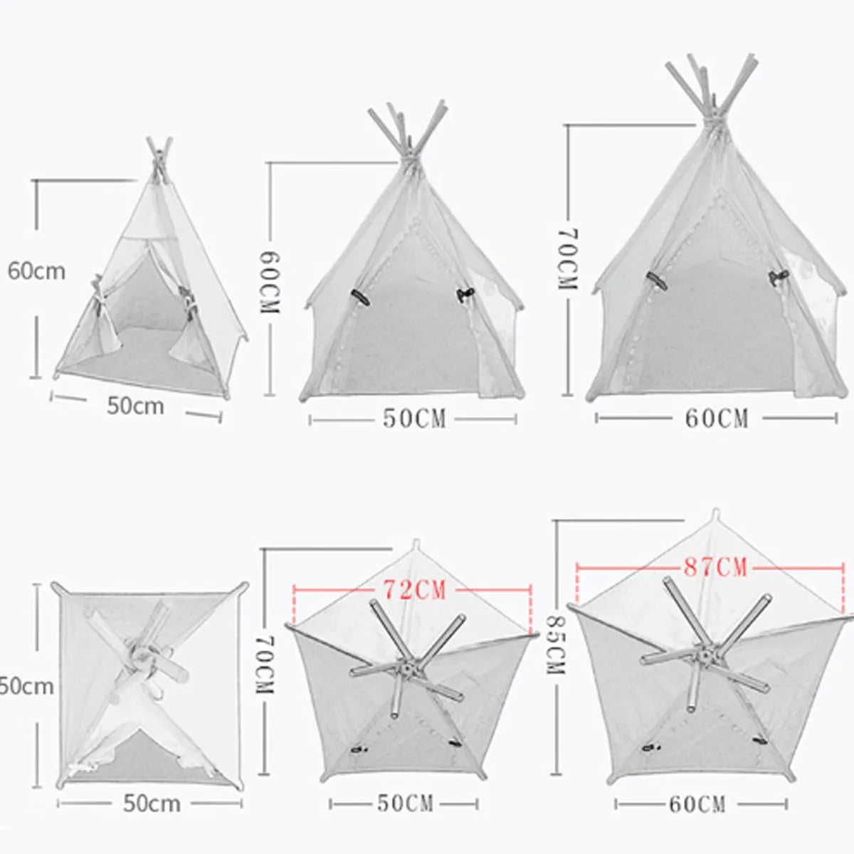Portable pet teepee tent bed with cushion for small dogs cats rabbits