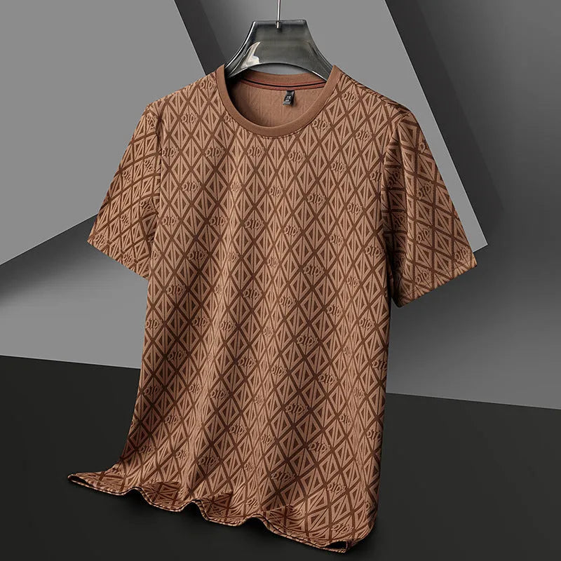 Men's loose fit ice silk casual t-shirt in black blue green or caramel colours