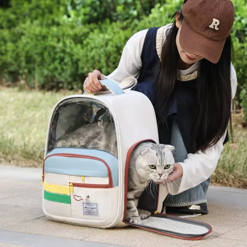 Oxford cloth pet carrier bag with colour-matching design, available in backpack and handbag styles for cats and dogs