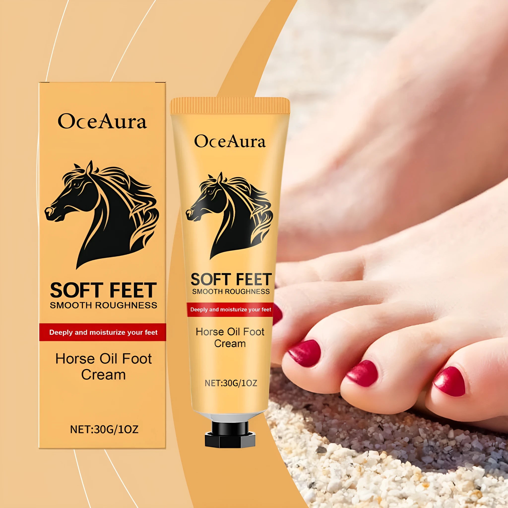 30g jar of foot and neck moisturising cream with mineral oil and horse oil formula