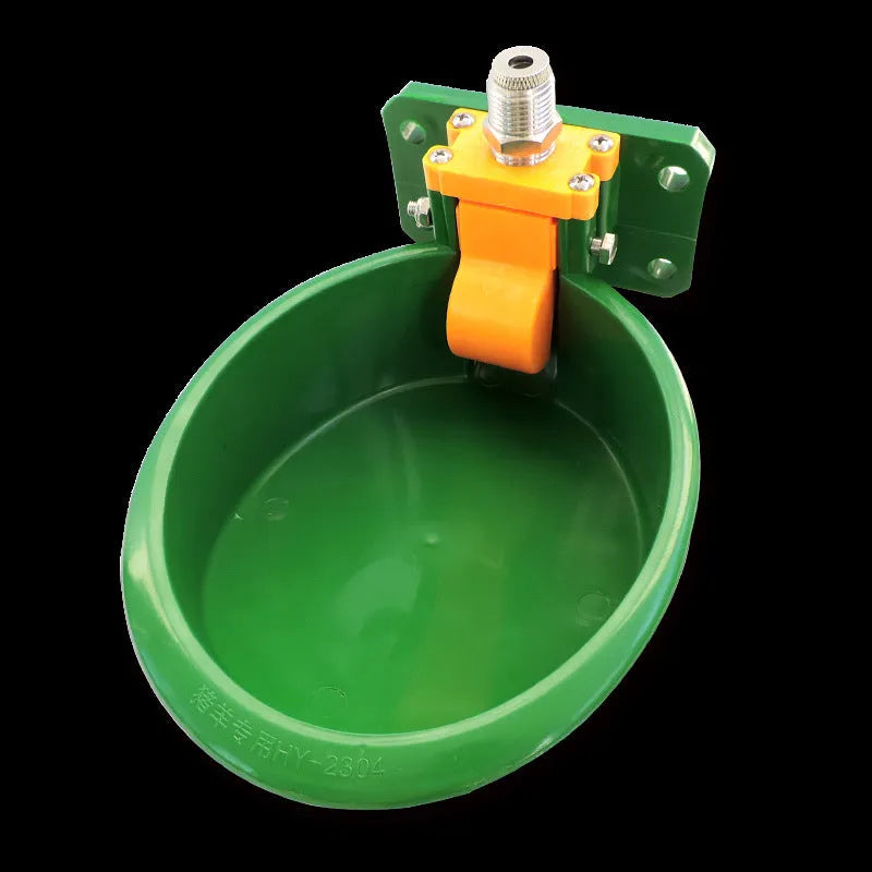 Green plastic automatic drinking bowl for sheep and pigs with water nozzle