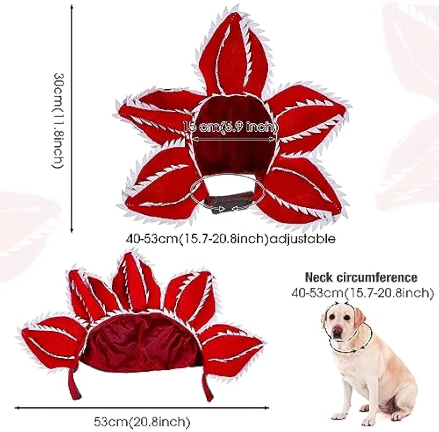 Medium dog demon horn costume headband with black plastic horns and red flower for Halloween