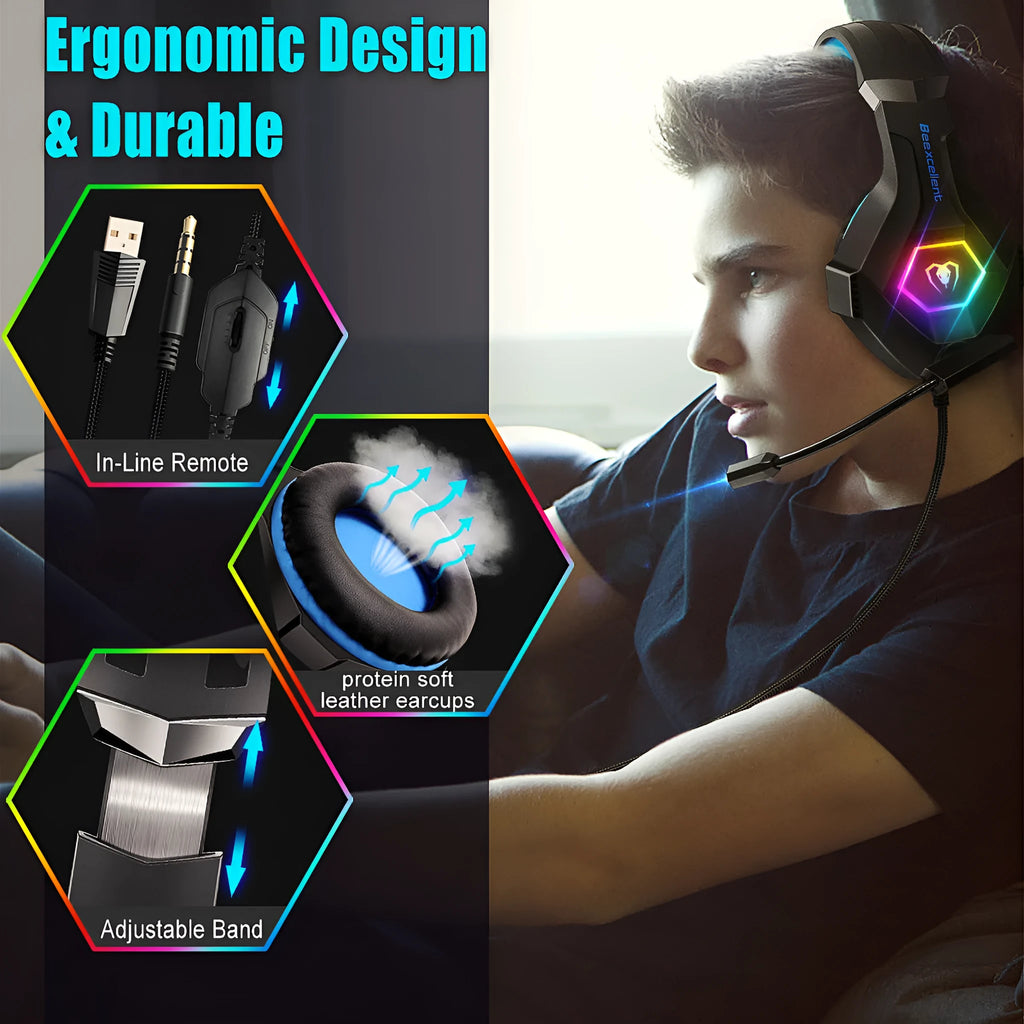Thunder Wear luminous gaming headset with 50mm drivers and omnidirectional microphone in black with coloured accents