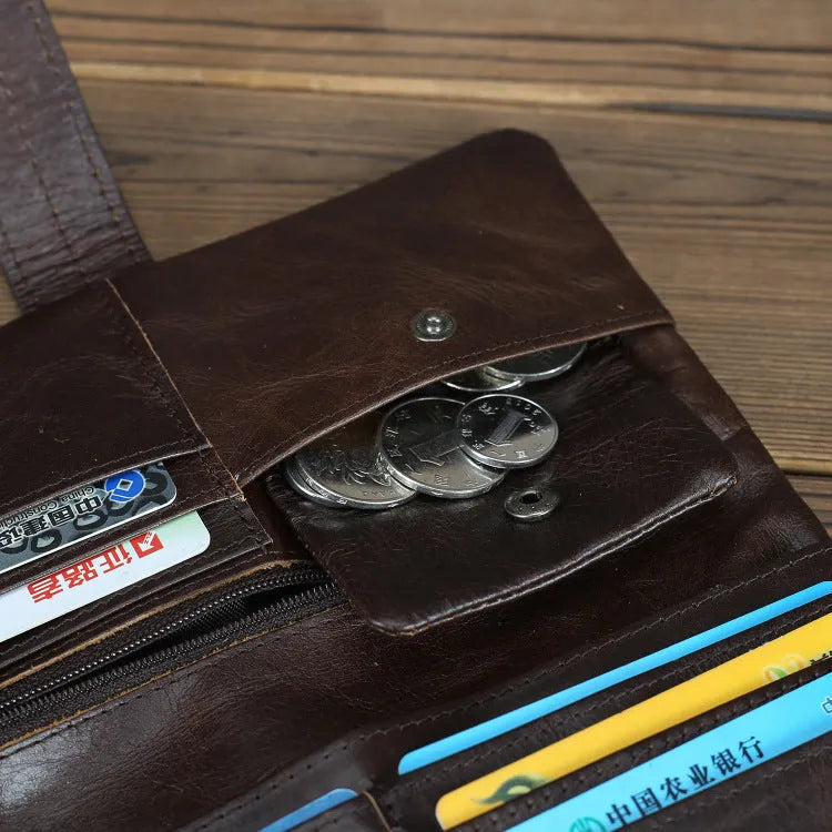 Genuine leather women's wallet with multiple card slots in brown colour showing sewing thread detailing