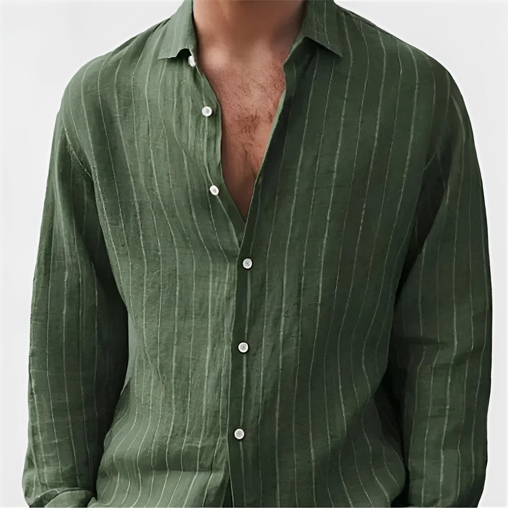 Men's striped cardigan shirt with loose fit and short sleeves in polyester fabric