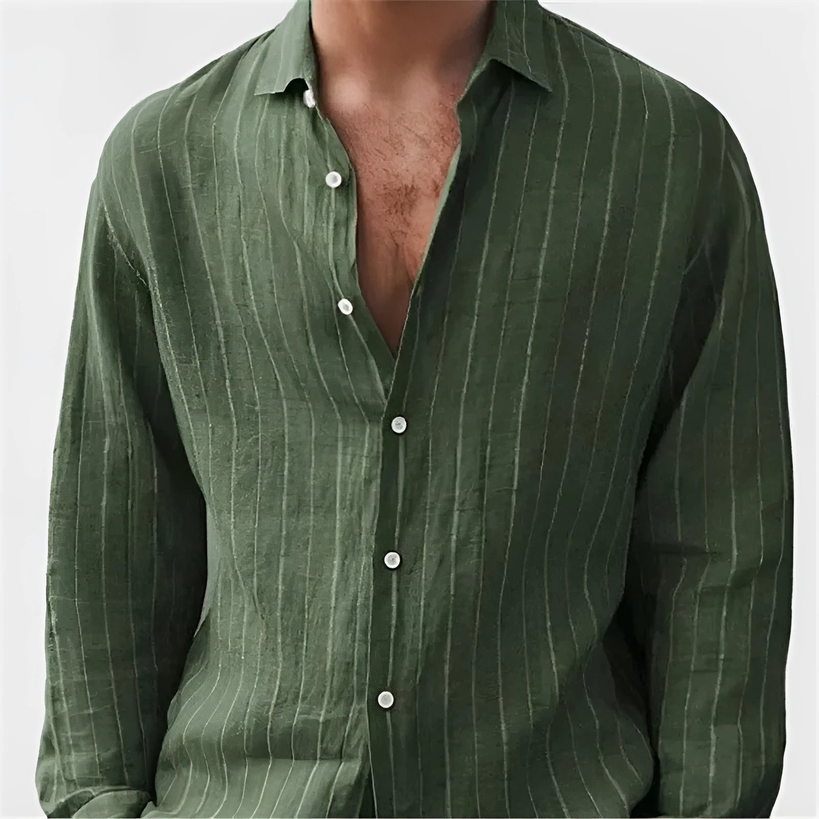 Men's striped cardigan shirt with loose fit and short sleeves in polyester fabric