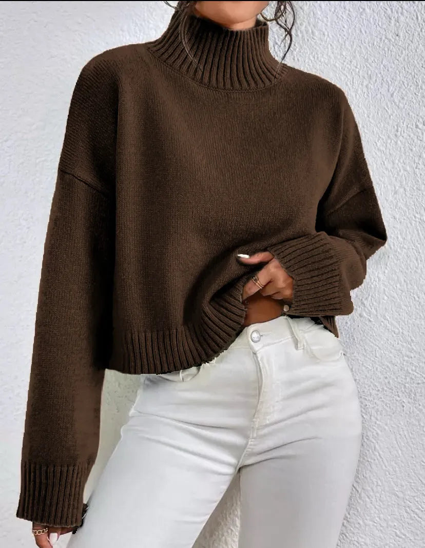 Loose Versatile Basic Pullover for Women Casual Crew Neck Long Sleeve Top Available in Seven Colours Including Black Gray Khaki White Purple Red Brown Sizes S M L XL Medium Weight Threads Detail
