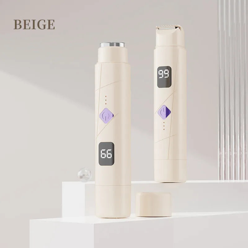 USB rechargeable women's hair removal shaver with digital display in gradient purple colour.