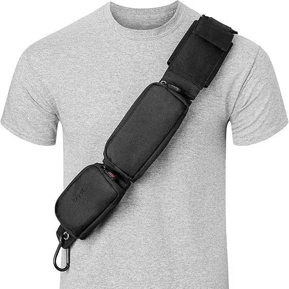 Black polyester passport crossbody bag with three pockets and tactical sling, compact 22.86 x 3.51 x 2.03 cm