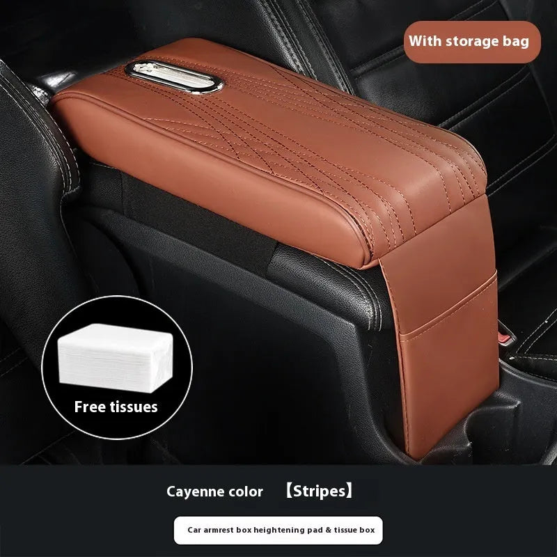 Leather automobile armrest box cover with angel pattern tissue storage in black large size