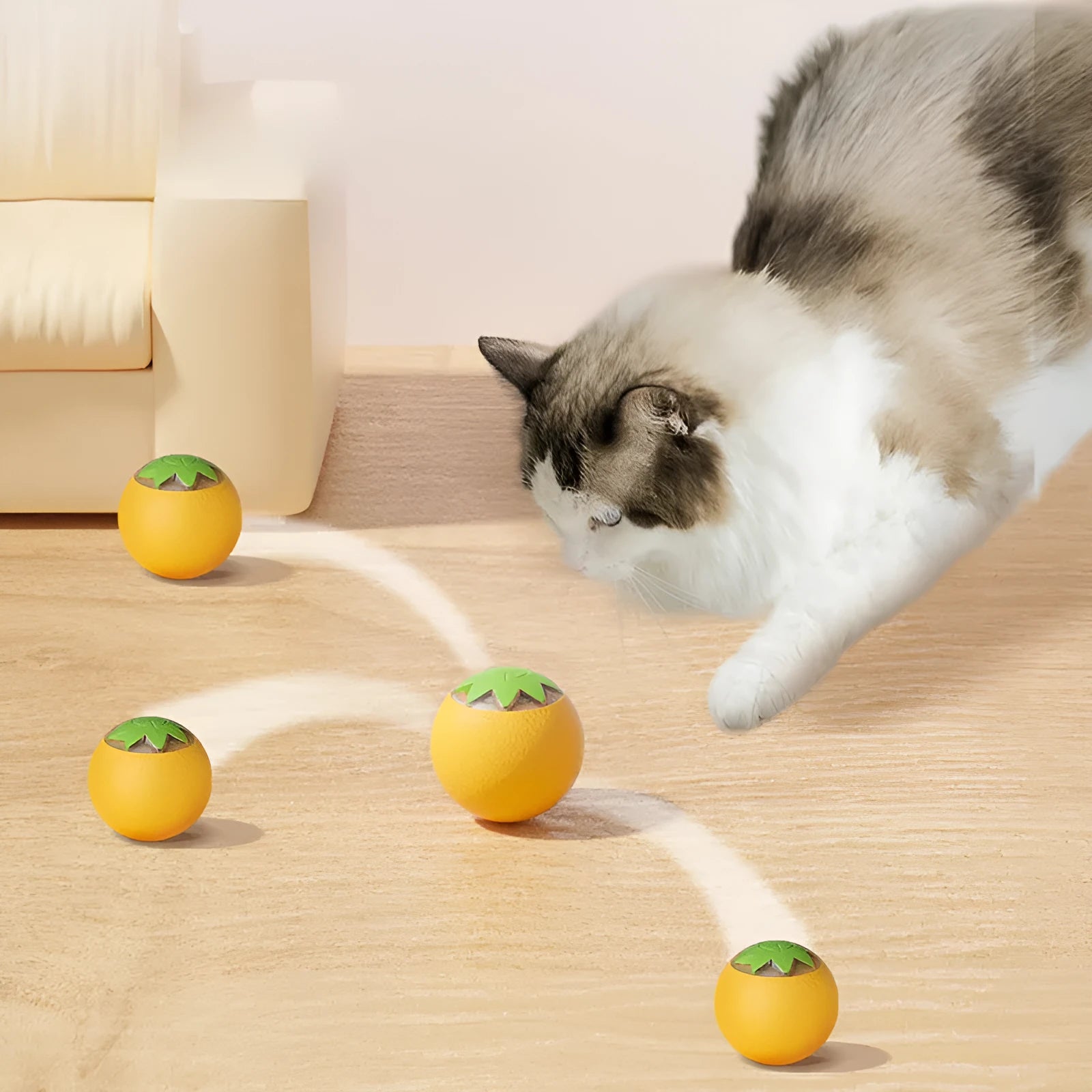 Green automatic rolling ball pet toy for cats and dogs measuring 4.5cm cube