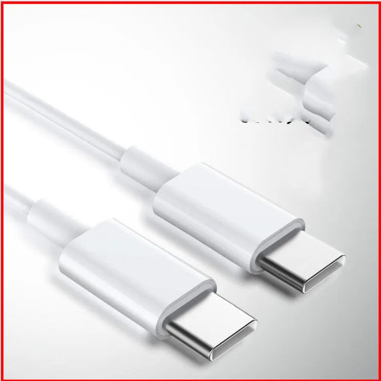 White USB-C to USB-C charging and data cable for Apple MacBook laptop, shown in 1 metre and 1.5 metre length options.