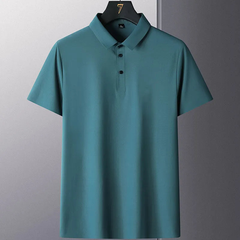 Men's solid colour non-ironing short sleeve casual shirt on a hanger