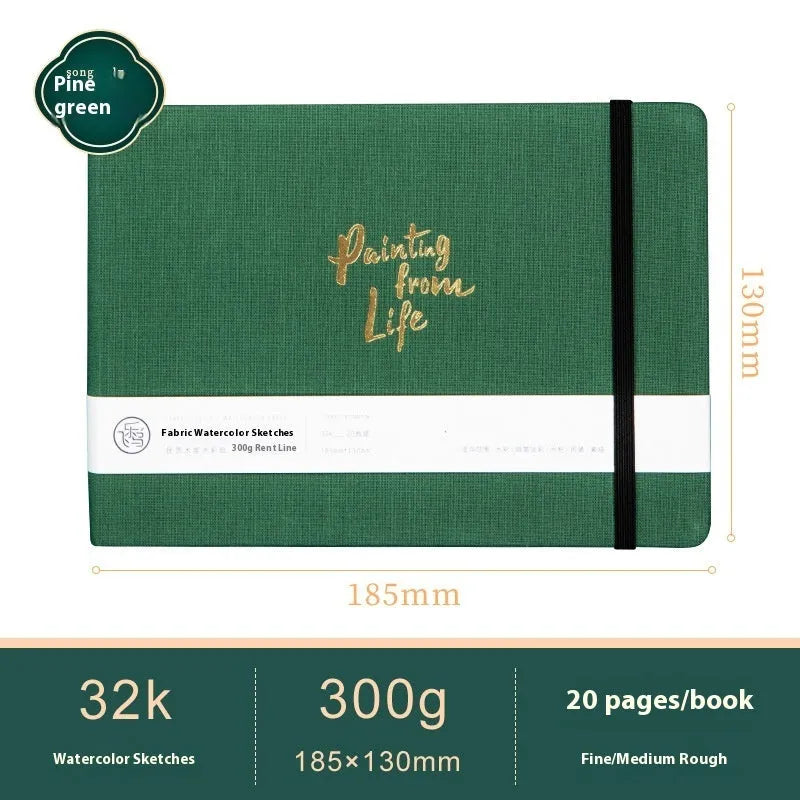 Feiluniao handmade fabric watercolour sketchbook with decorative cover, 185mm long.