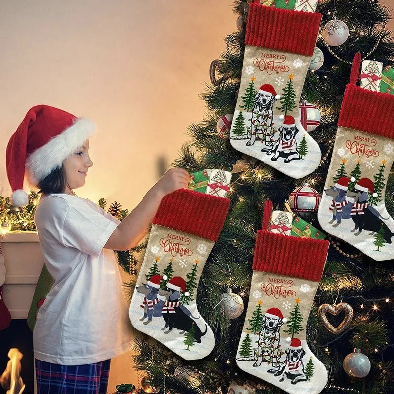 Christmas tree pendant with cats and dogs by fireplace, cloth ornament 46x28cm