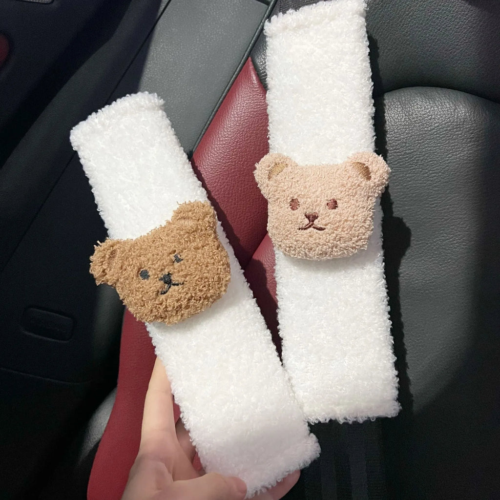 Cartoon bear design plush sleeve cover for child car seat belt shoulder strap