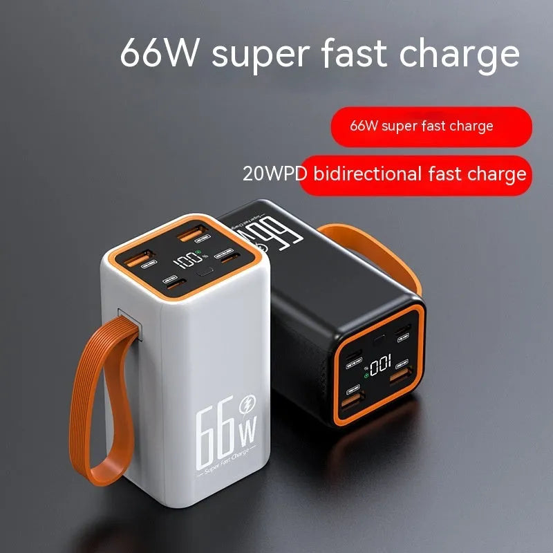 Black and white PD66W fast charge 20000 mAh power bank with creative design